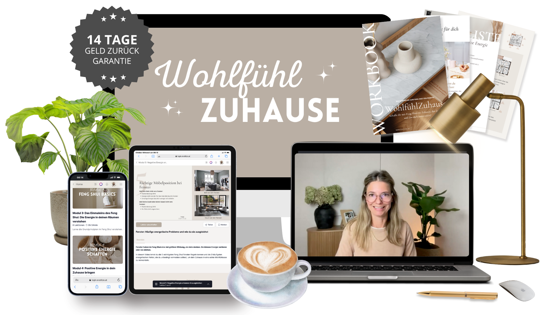 Onlinekurs WohlfühlZuhause auf Laptop, Tablet und Handy