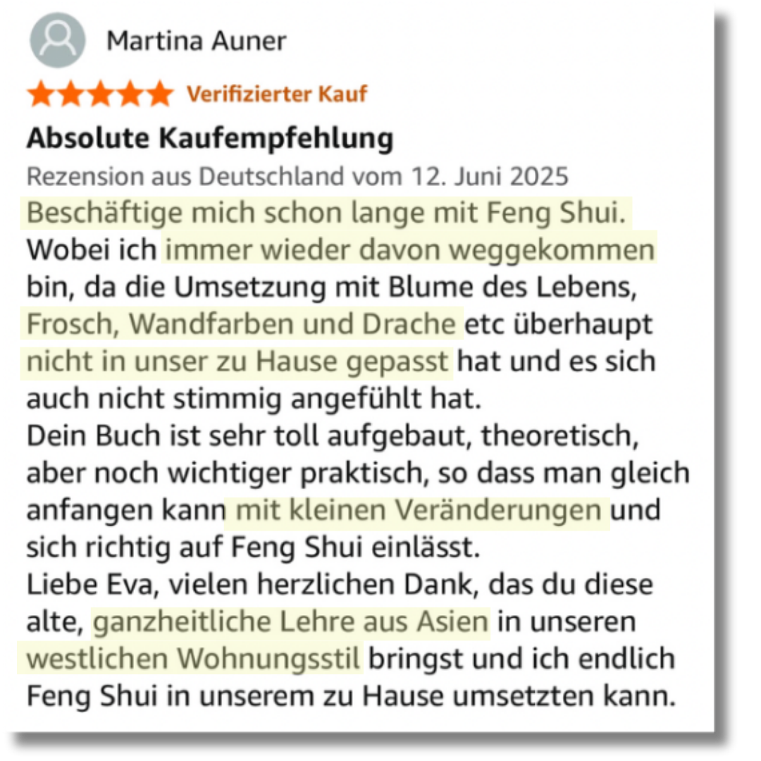 Feedback zum Feng Shui Buch von Eva Titze - Kaufempfehlung